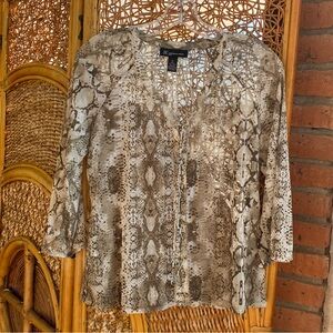 INC International Concepts Beige Snake Print Blouse Size P/L Lace Up Front.